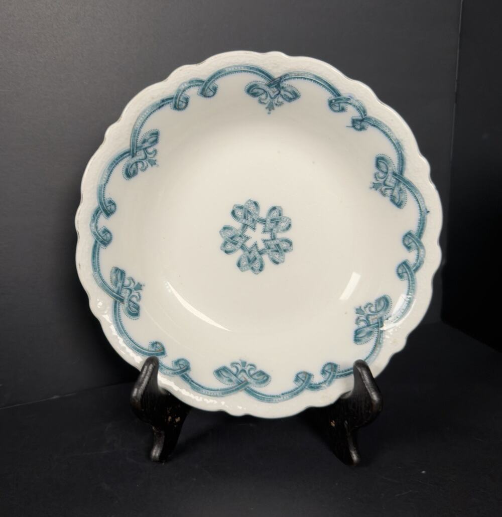 Antique 1900s Johnson Brothers Rolland Teal Scalloped Soup Bowl England